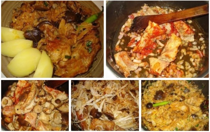 Свинина, тушкована з грибами і капустою